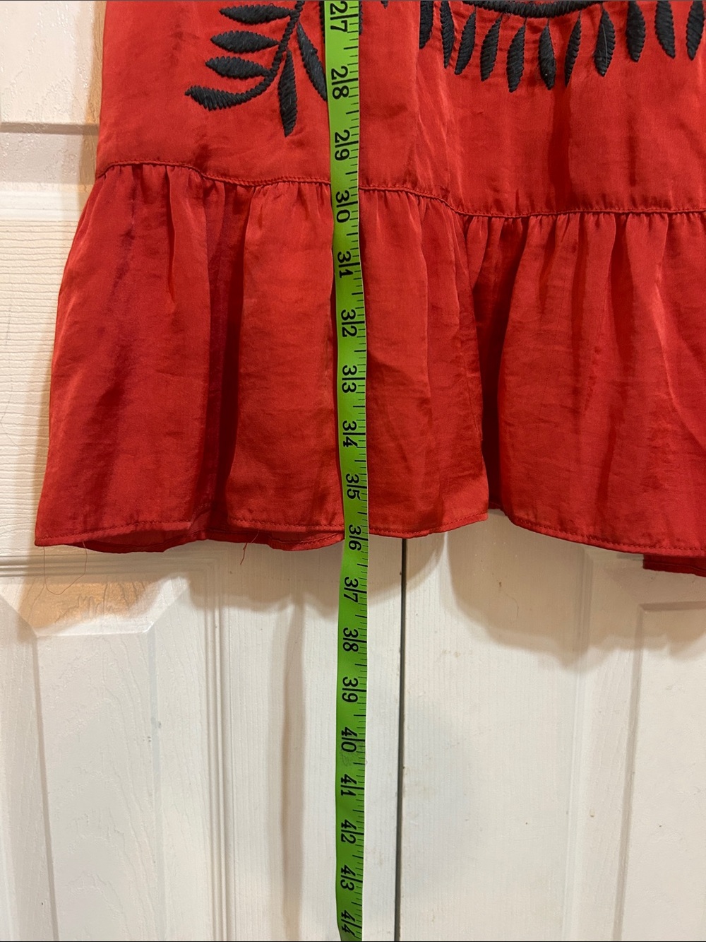 Uncle Frank Red dress with Black Leaf Embroidery - Picture 2 of 6